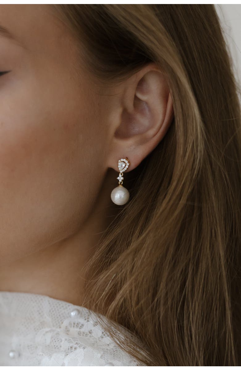 Untamed Petals Melody Pearl Drop Earrings, Alternate, color, Gold