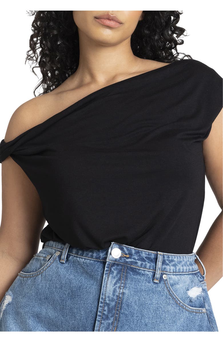 ELOQUII Asym Twist Sleeve Top, Main, color, Black Onyx