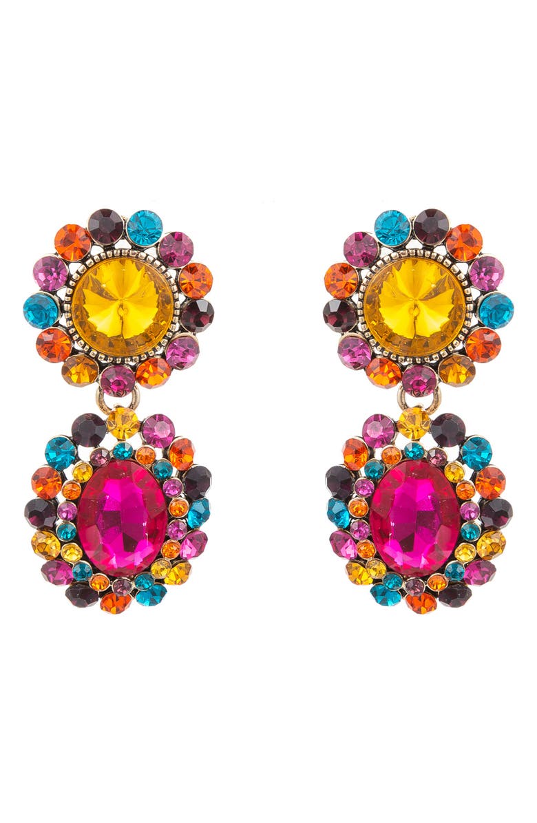 EYE CANDY LOS ANGELES Cascade Crystal Double Drop Earrings, Main, color, Yellow
