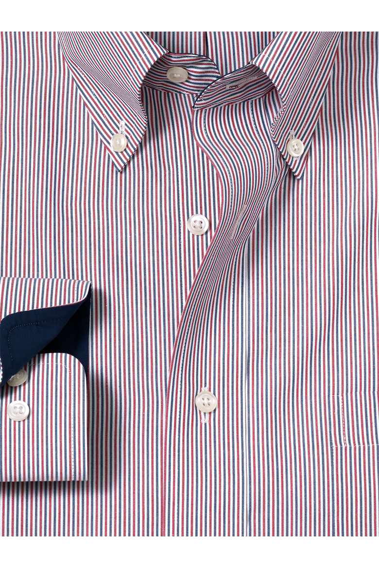 Cotton Buttondown Collar Broadcloth Classic Contrast Trim Button Cuff Long Sleeve Shirt, Alternate, color, Red
