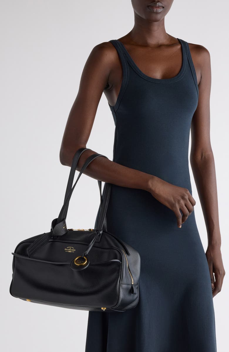 Balenciaga Medium Bowling Leather Satchel, Alternate, color, Black