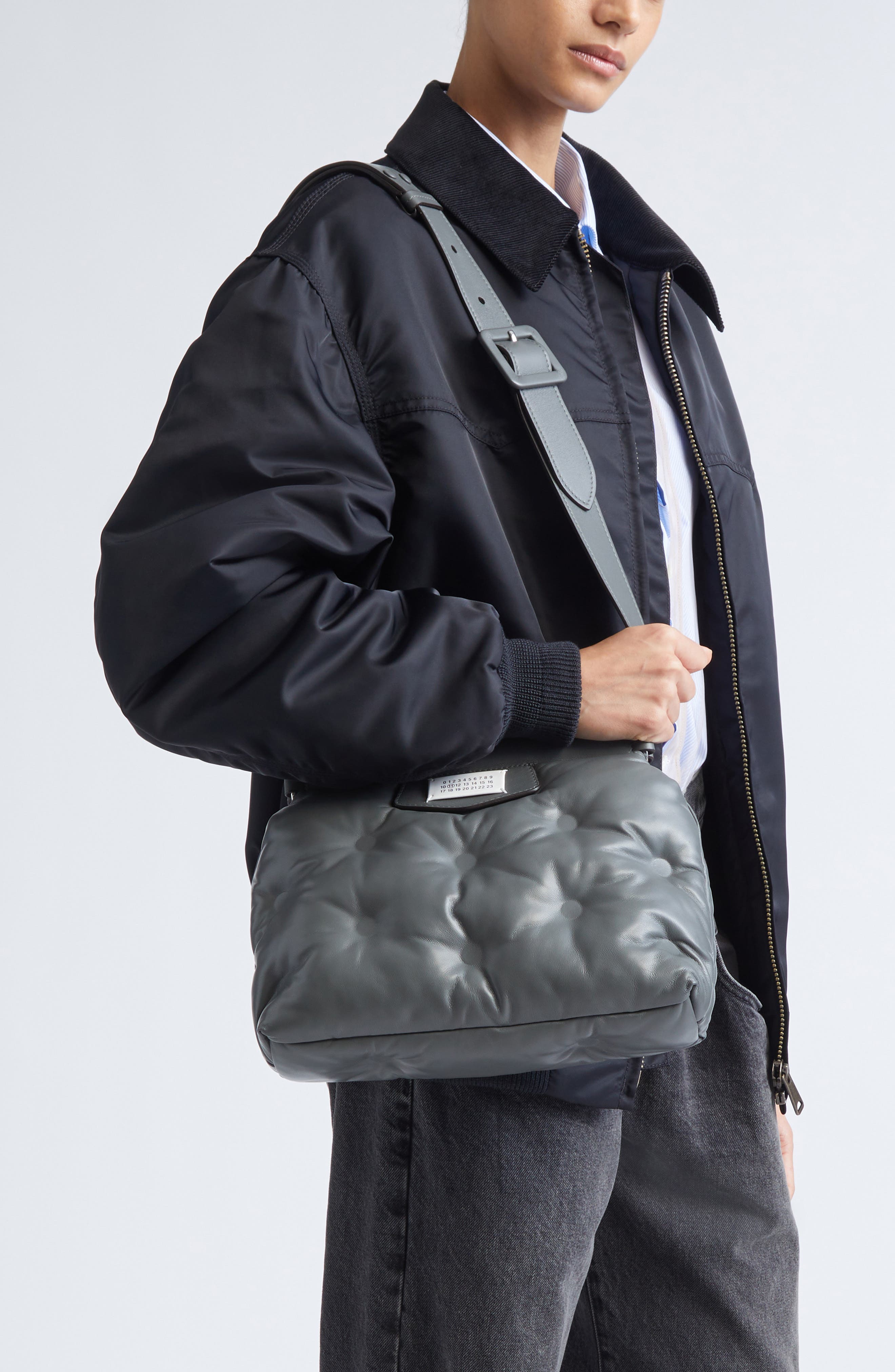 Maison Margiela Small Glam Slam Classique Leather Shoulder Bag, Alternate, color, Caillou