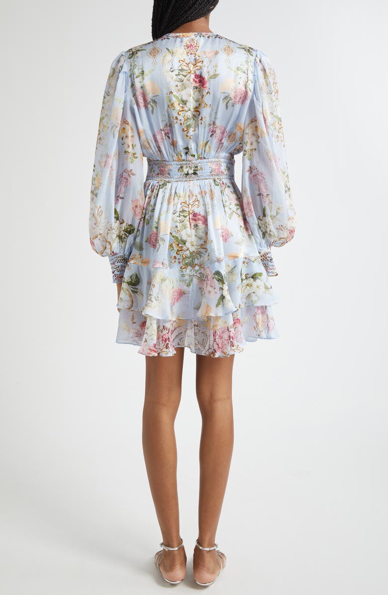 Camilla Tiled In Time Button Front Long Sleeve Silk Minidress, Alternate, color,