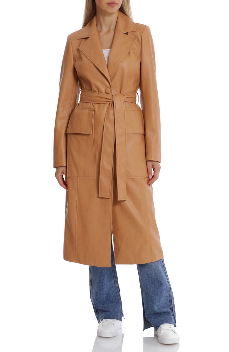 Avec Les Filles Belted Faux Leather Trench Coat, Alternate, color, 
