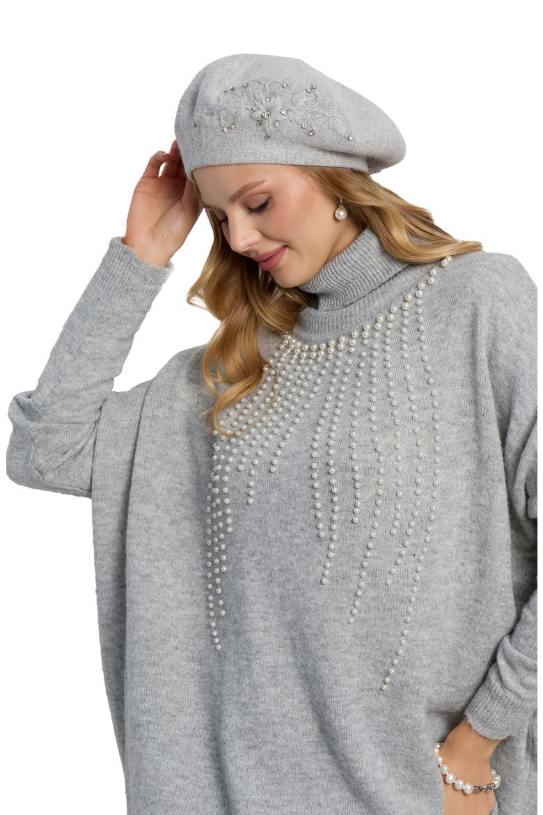 Faux Pearl Embellished Beret, Alternate, color, GREY