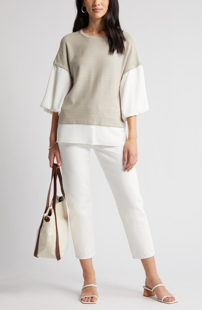 Ming Wang Colorblock Mixed Media Top, Main, color, 