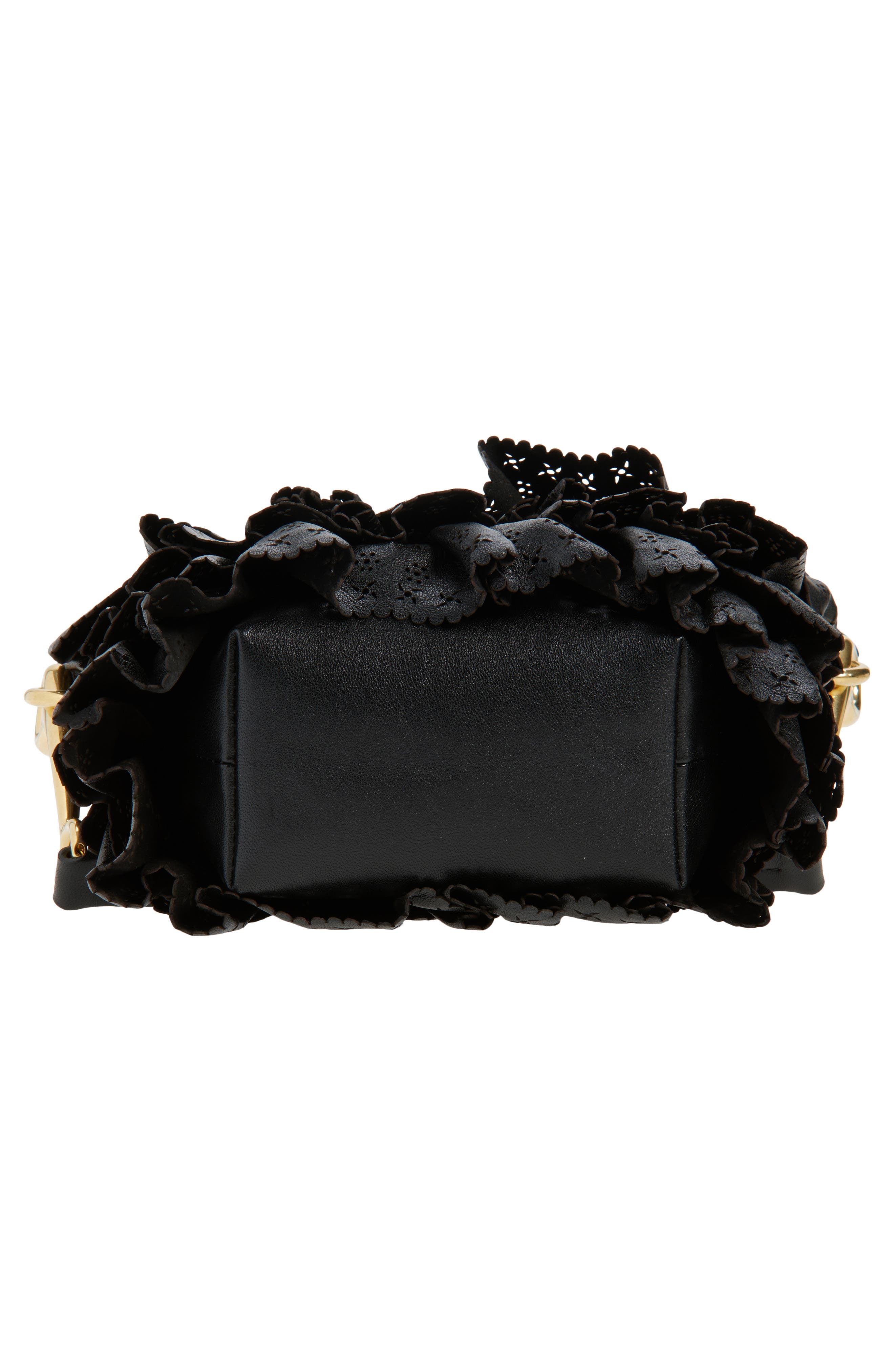 Burberry Mini Ruffle Leather Bag, Alternate, color, Black