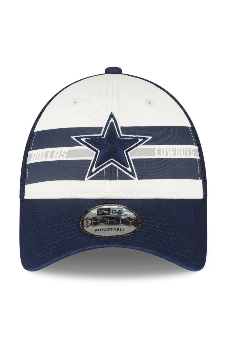 New Era Men's New Era Cream/Navy Dallas Cowboys Team Stripe Trucker 9FORTY Snapback Hat, Alternate, color, 