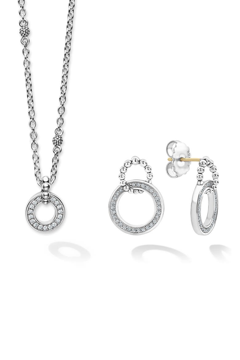 Caviar Spark Diamond Pendant Necklace & Earrings Gift Set, Main, color, SILVER