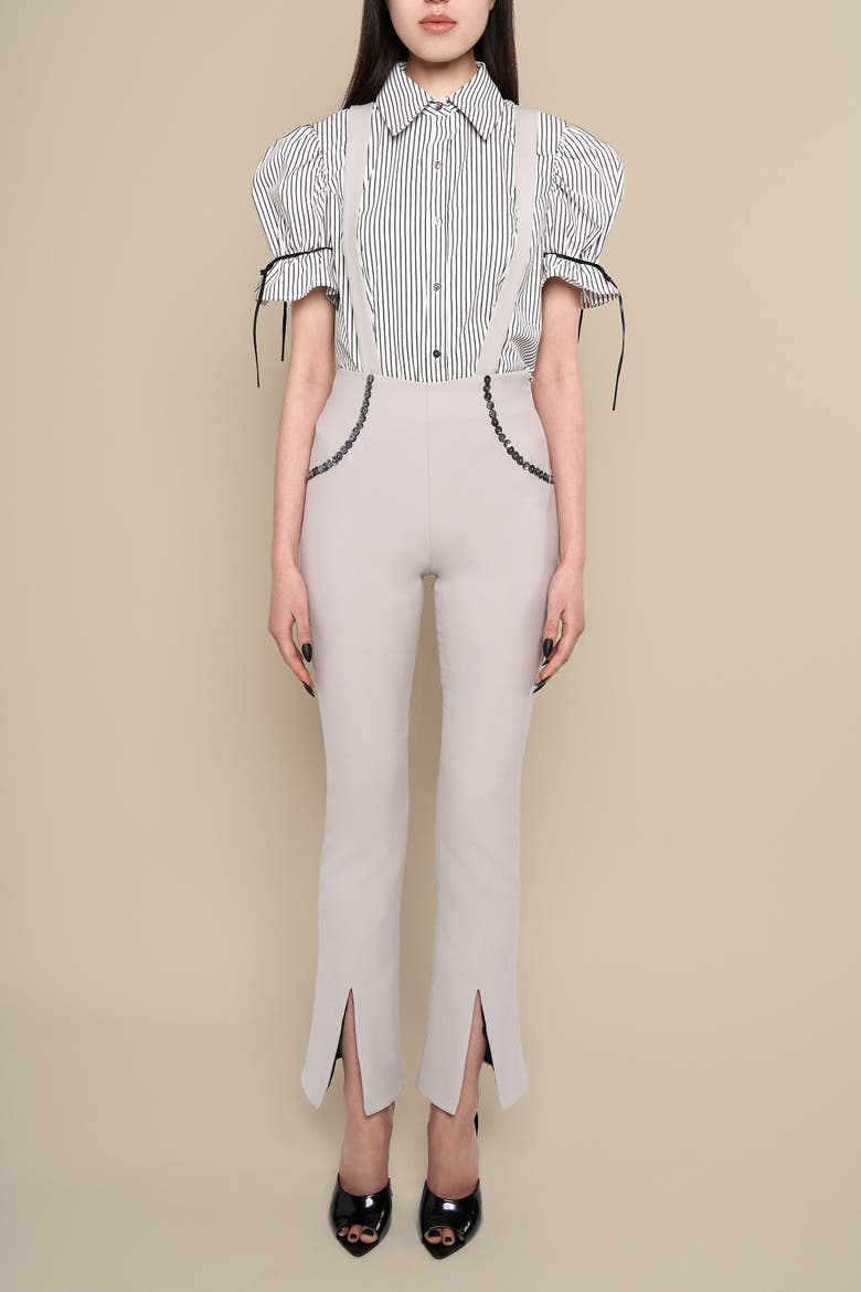 Ginny Slim-Fit Flared Removable Suspender Trousers, Alternate, color, Grey