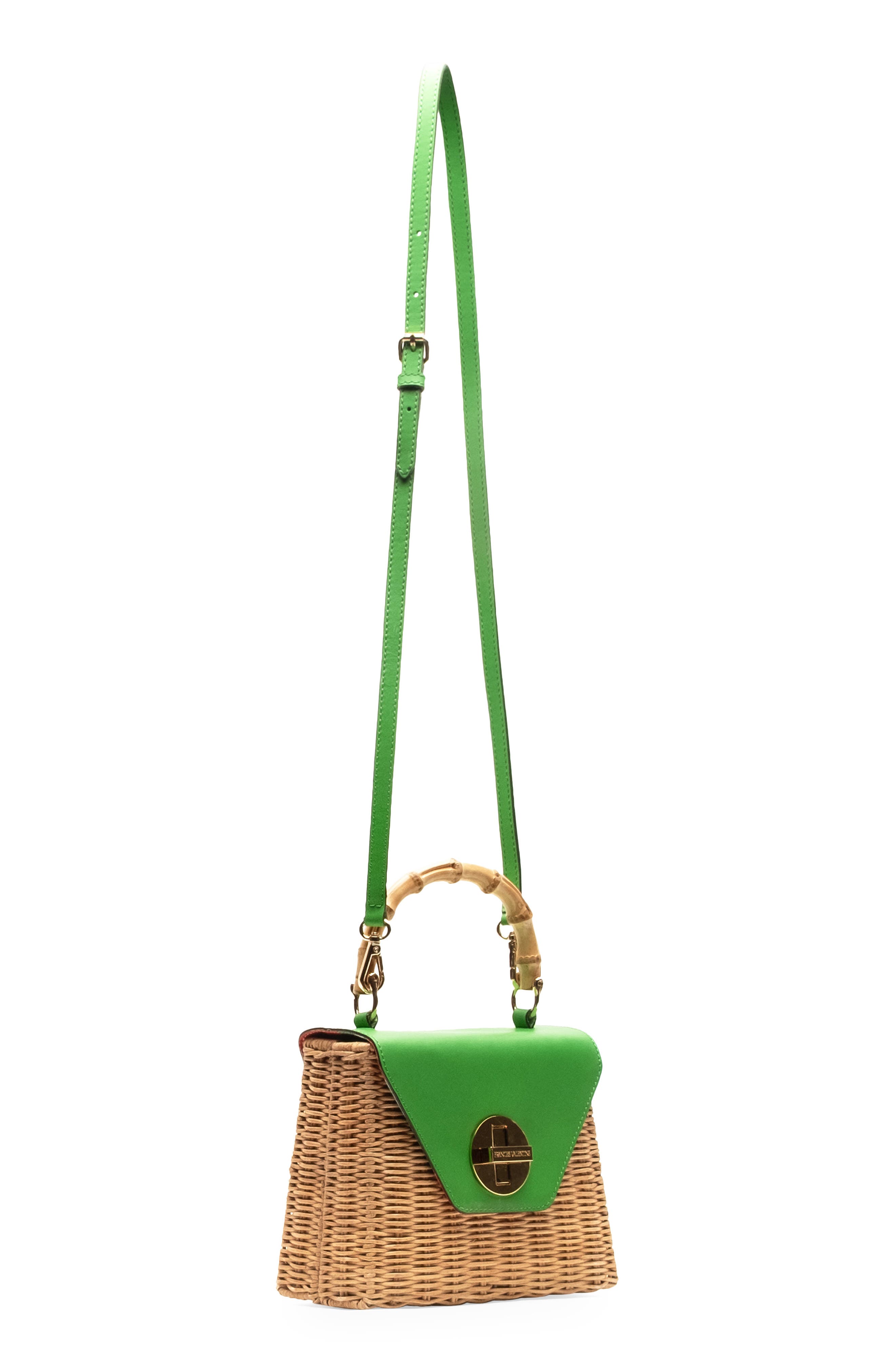 Mini Midge Woven Wicker & Leather Top Handle Bag, Alternate, color, GREEN/ NATURAL