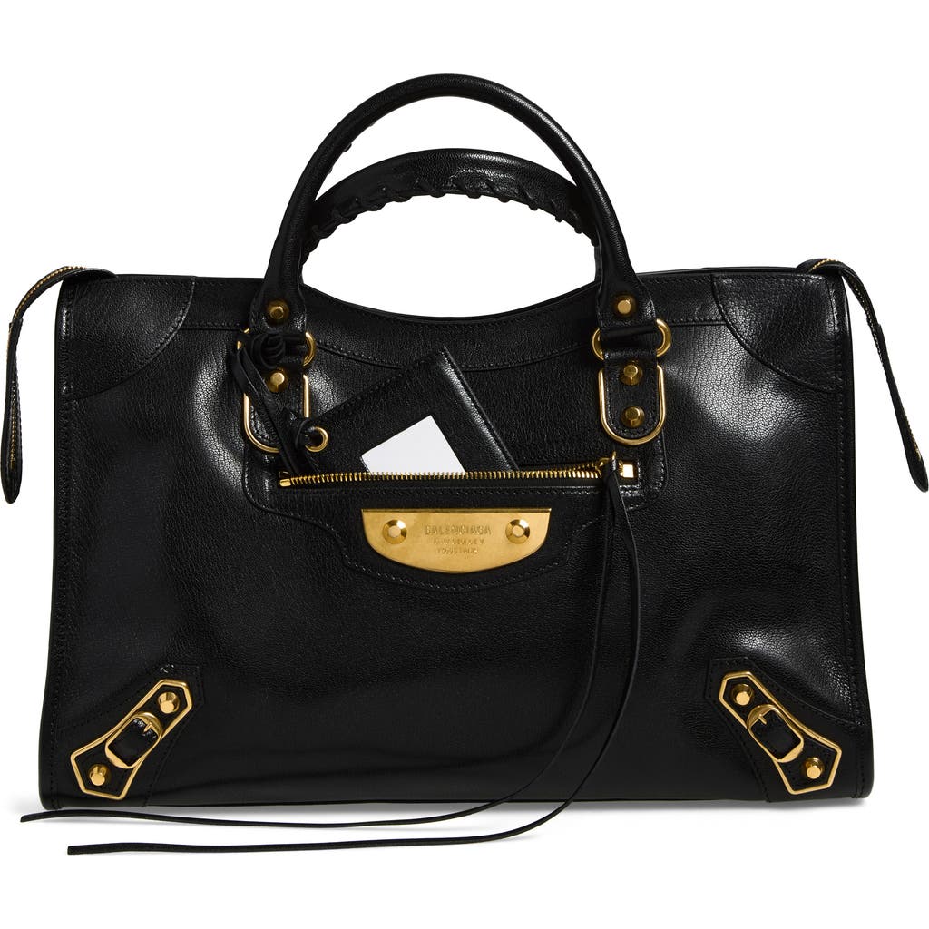 Balenciaga Medium Le City Uptown Leather Top Handle Bag in 1000 Black at Nordstrom