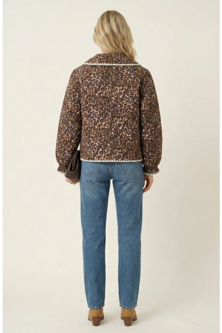 Leopard Print Button-Front Contrast Trim and Collar Jacket, Alternate, color, Leopard Print