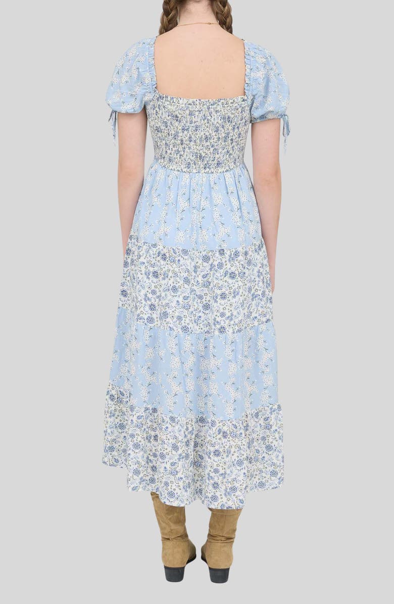 Blu Pepper Smocked Tiered Midi Dress, Alternate, color, Light Blue Multi