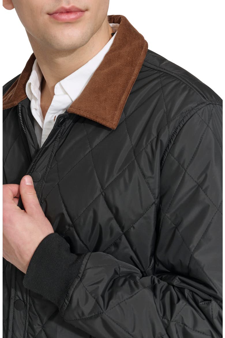 Quilted Water Resistant Corduroy Collar Bomber, Alternate, color, BLACK