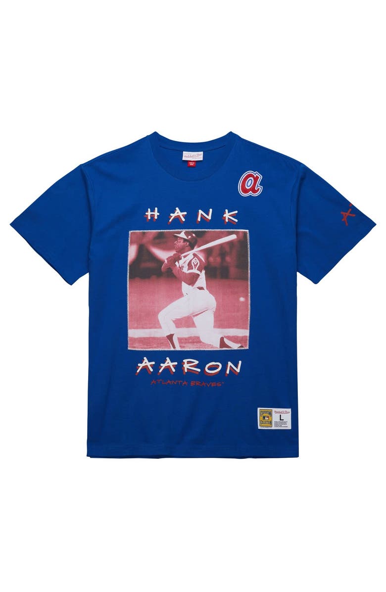 Mitchell & Ness Men's Mitchell & Ness Hank Aaron Royal Atlanta Braves Cooperstown Collection Heavyweight Premium Player Vintage Logo T-Shirt, Alternate, color,