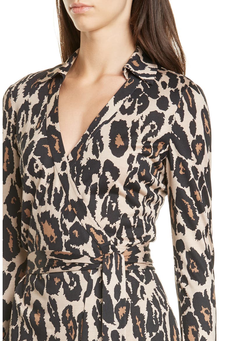 New Jeanne Two Long Sleeve Silk Wrap Dress, Alternate, color, LEOPARD CAT SAND