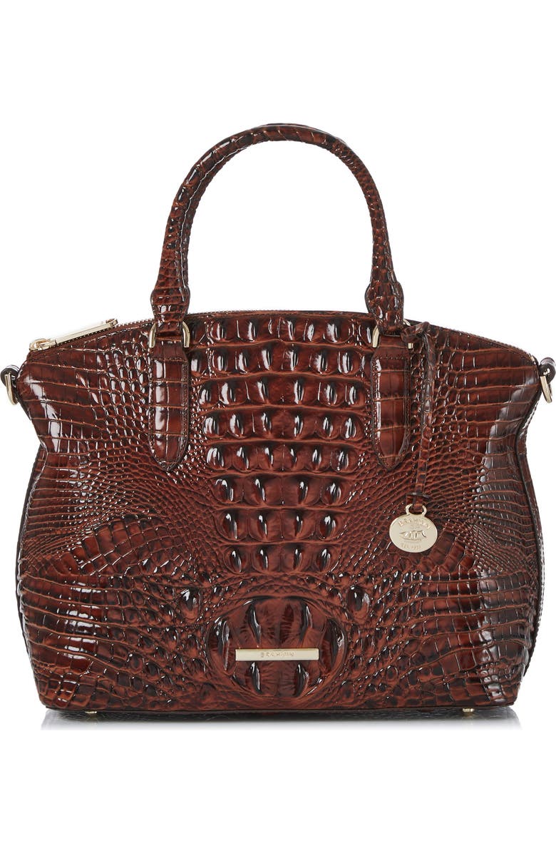 Brahmin Duxbury Croc Embossed Leather Satchel, Main, color, Dark Pecan