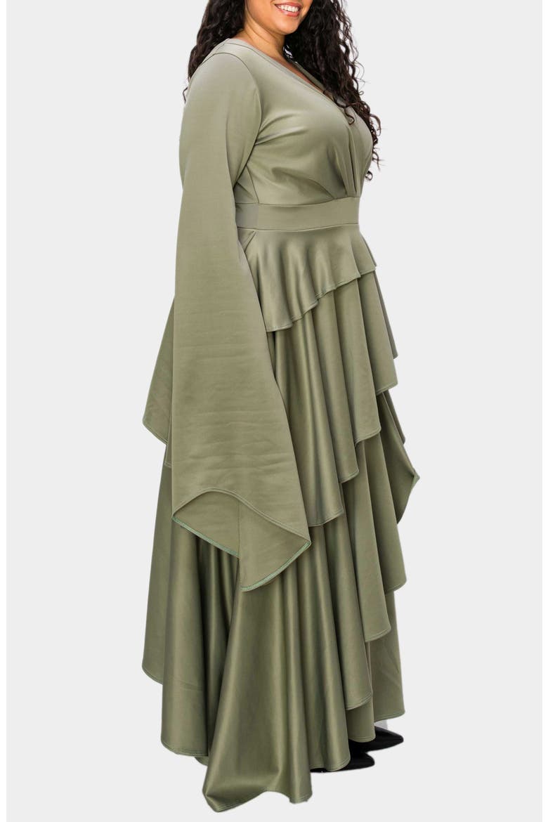Zeta Ruffled Long Sleeve Drama Dress, Alternate, color, DK SAGE
