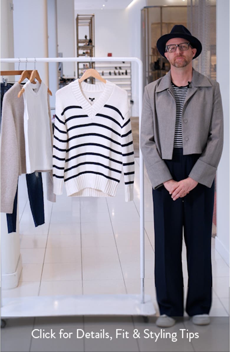 Penny Stripe V-Neck Cotton Sweater, sales video thumbnail