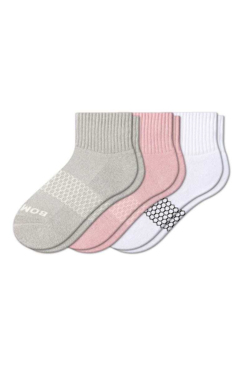 Assorted 3-Pack Quarter Crew Socks, Main, color, ROSE PETAL MIX