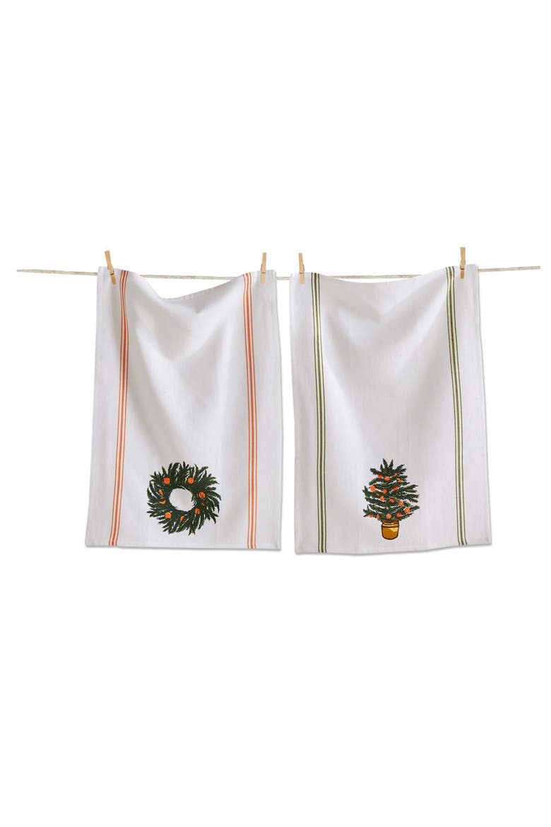 Citrus Tree Wreath Dishtowel Set Cotton Kitchen Towels, Main, color, White