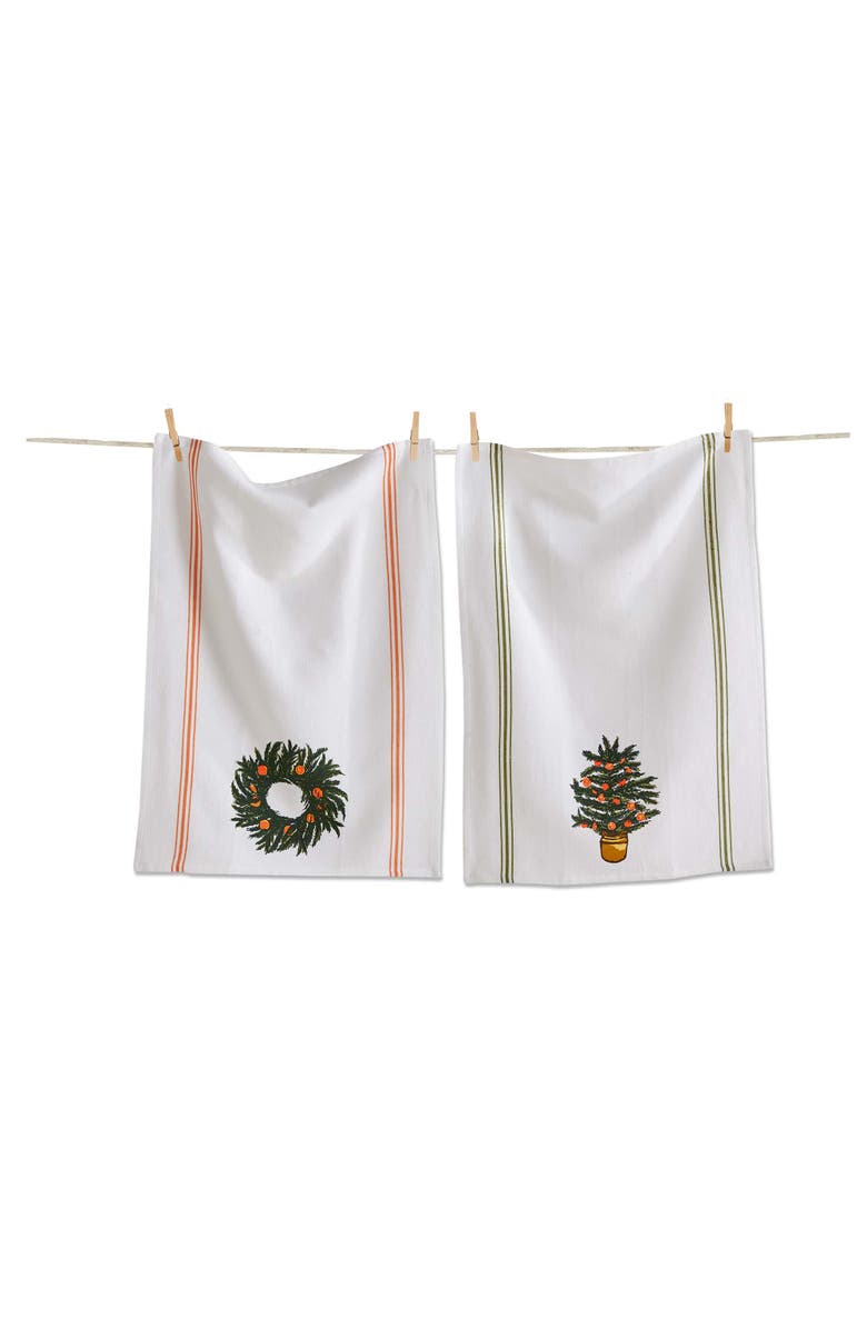 tag Citrus Tree Wreath Dishtowel Set Cotton Kitchen Towels, Main, color, White