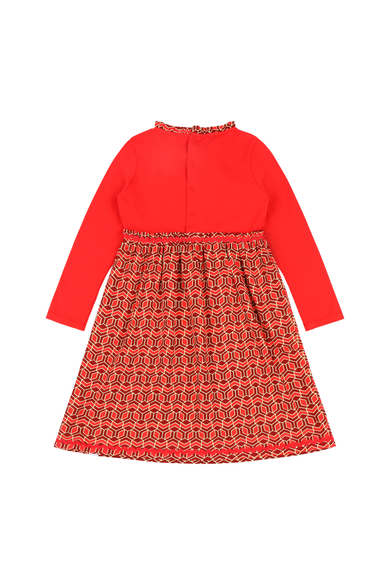Girls Long Sleeve Ruffle Trim Dress, Alternate, color, Red Multicolor