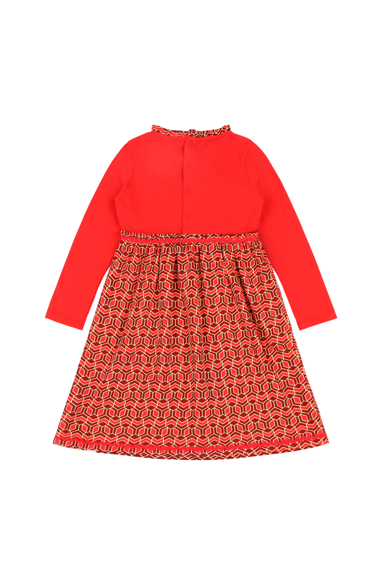 Mixed Up Clothing Girls Long Sleeve Ruffle Trim Dress, Alternate, color, Red Multicolor