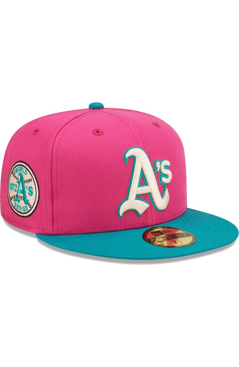 New Era Men's New Era Pink/Green Oakland Athletics Cooperstown Collection 1972 World Series Passion Forest 59FIFTY Fitted Hat, Alternate, color, 