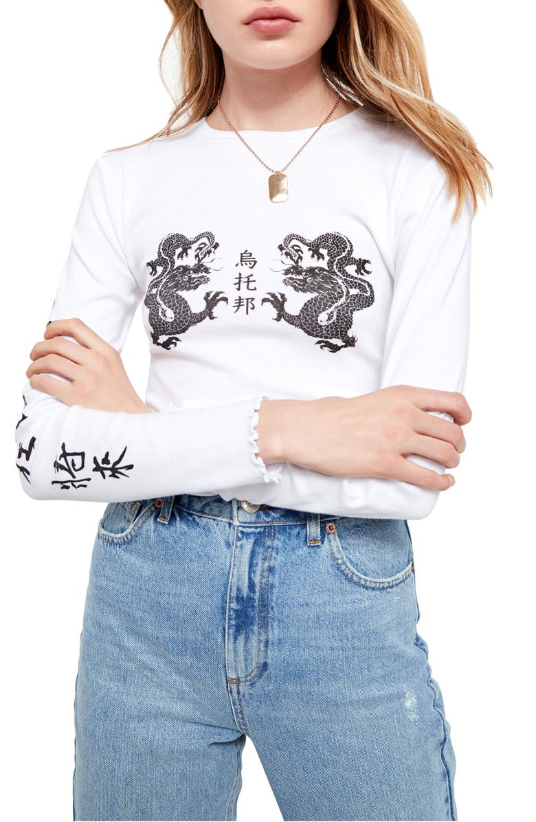 BDG Urban Outfitters Long Sleeve Dragon Crop Tee, Main, color,