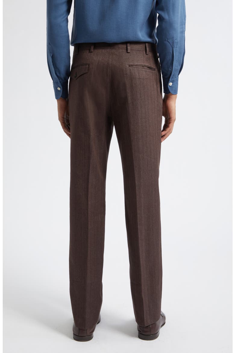 Waverly Single Pleat Tapered Cotton & Linen Trousers, Alternate, color, BROWN