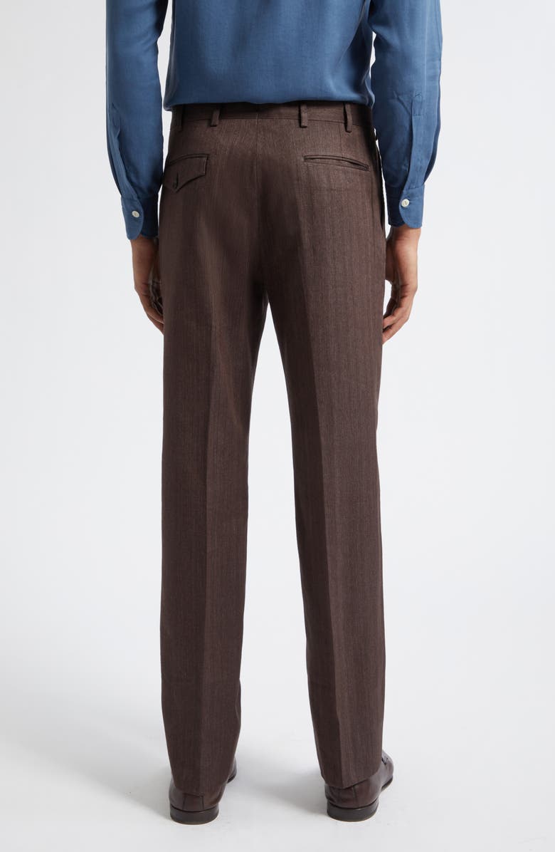 J. Mueser Waverly Single Pleat Tapered Cotton & Linen Trousers, Alternate, color, Brown