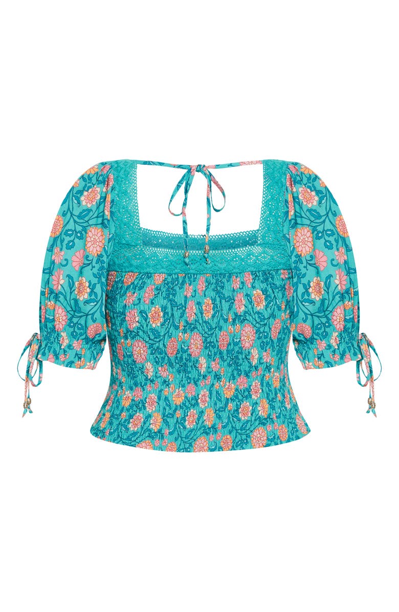 City Chic Aurora Puff Sleeve Top, Alternate, color, Turquoise