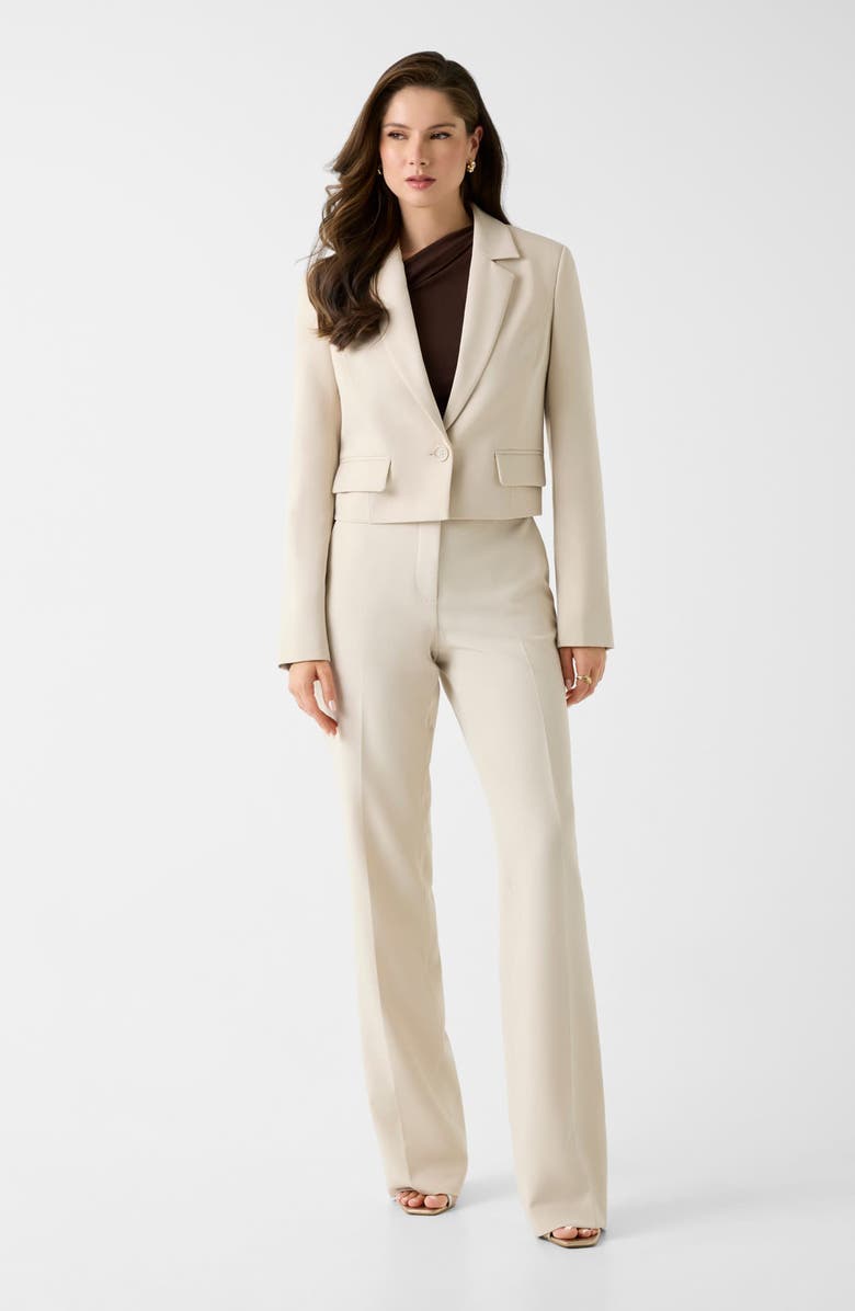 GUESS Leila Single Breast Crop Blazer, Alternate, color, Medium Beige