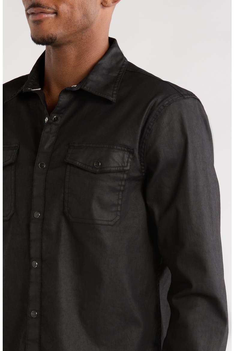 Otto Coated Stretch Cotton Snap-Up Western Shirt, Alternate, color, BLACK