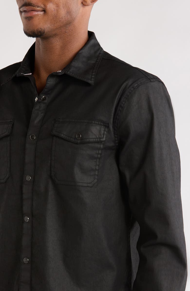 John Varvatos Otto Coated Stretch Cotton Snap-Up Western Shirt, Alternate, color, Black