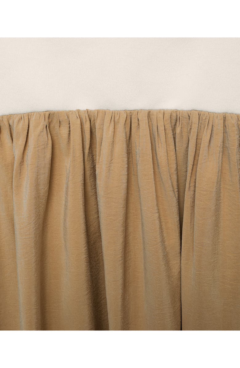 MANGO Mixed Media Bubble Hem Midi Dress, Alternate, color, Medium Brown