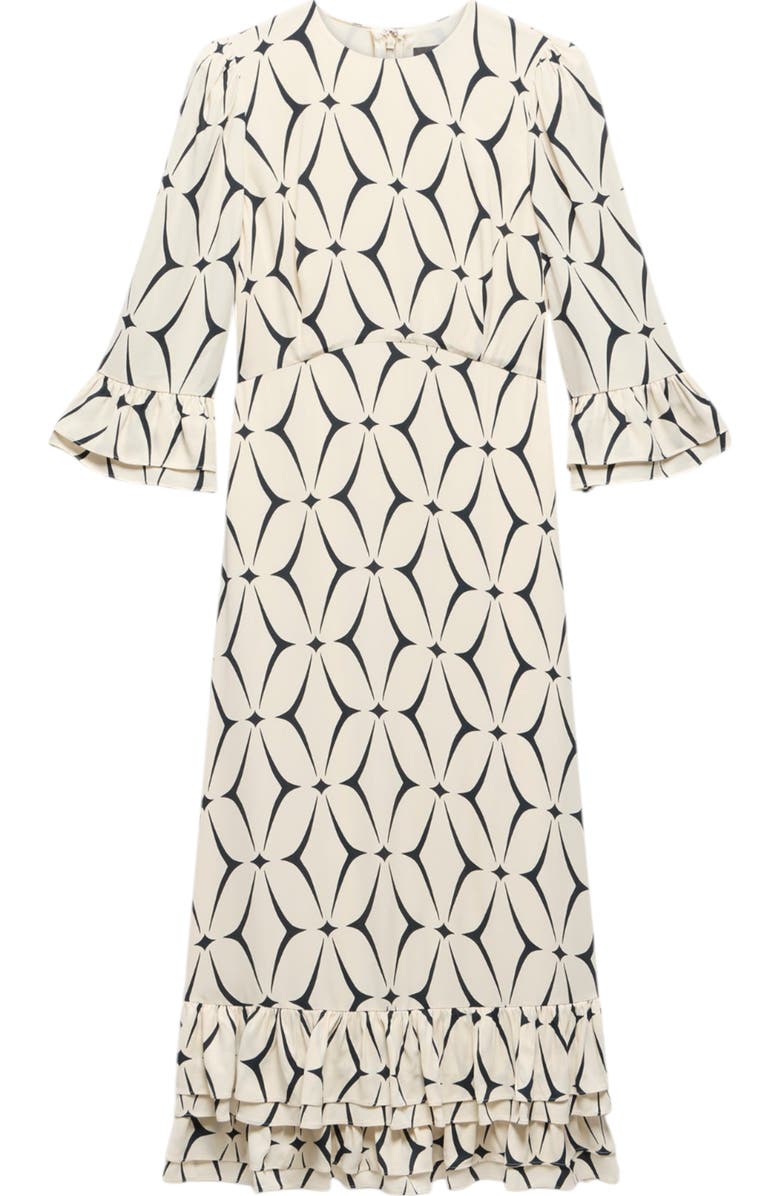 MINT VELVET Geo Print Ruffle Midi Dress, Alternate, color, Cream