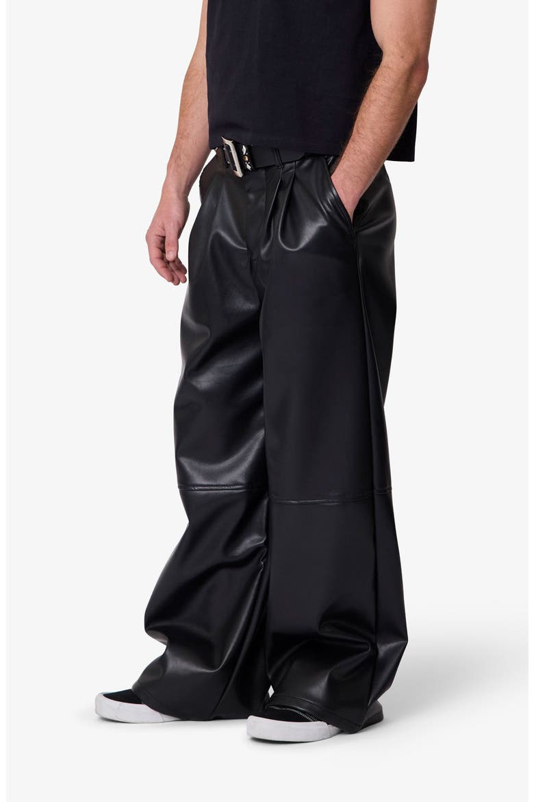Pleated Faux Leather Pants, Alternate, color, BLACK