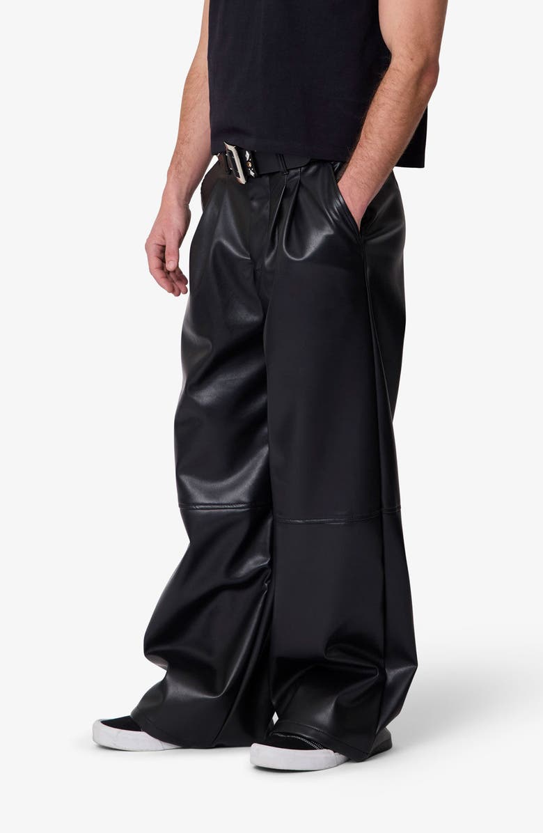 mnml Pleated Faux Leather Pants, Alternate, color, Black