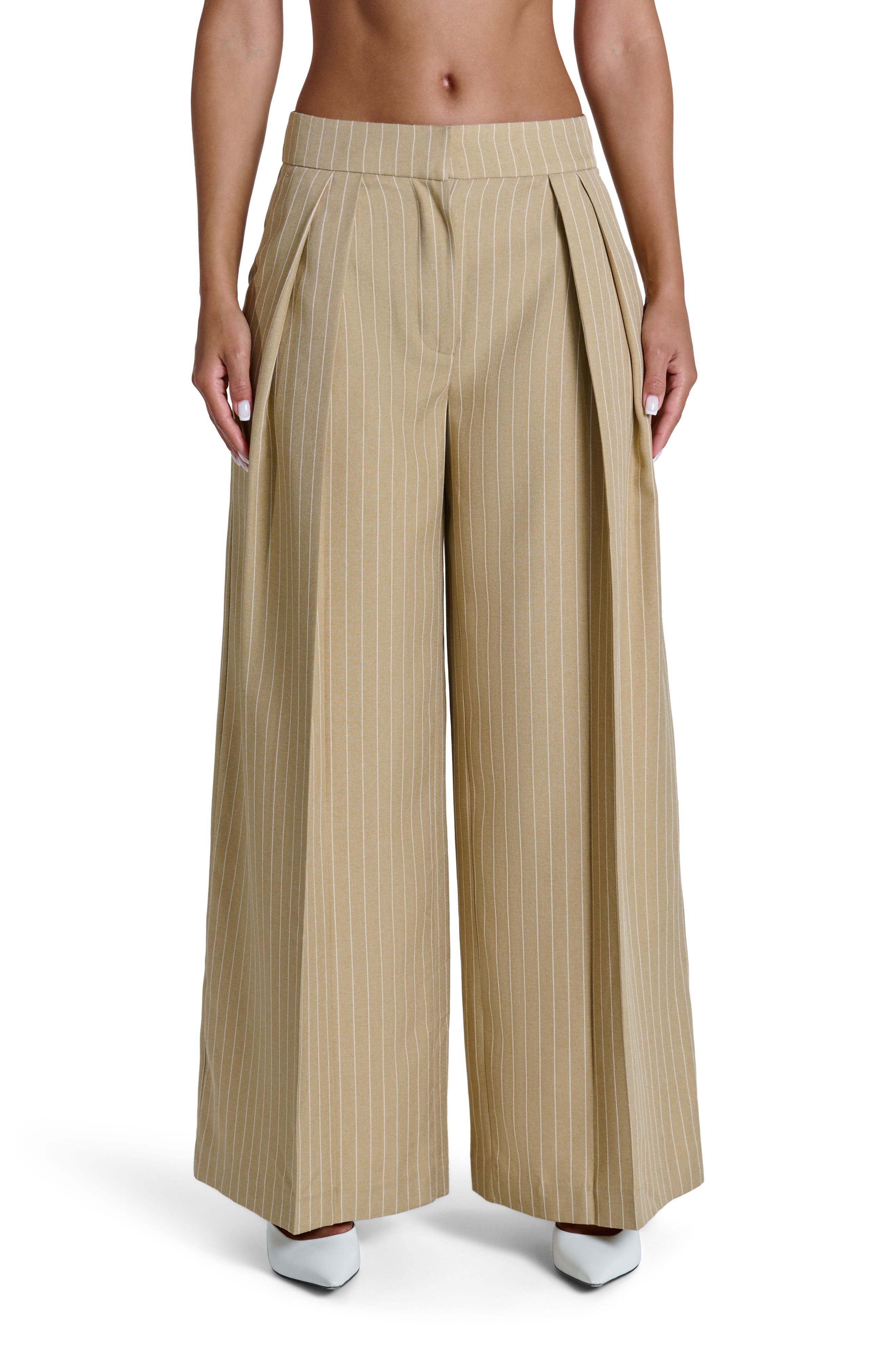 Naked Wardrobe Pinstripe Wide Leg Pants in Beige Pinstripe at Nordstrom, Size X-Small