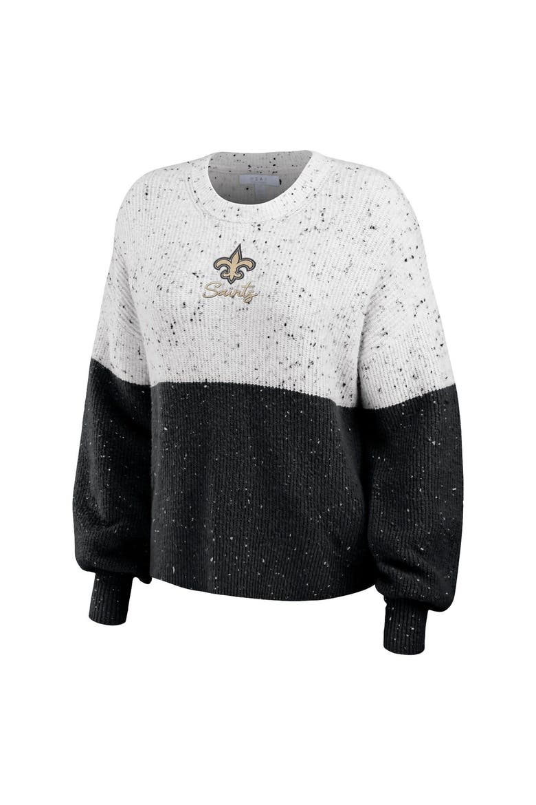 Women's WEAR by Erin Andrews  White/Black New Orleans Saints Lighweight Modest Crop Color-Block Pullover Sweater, Alternate, color, White