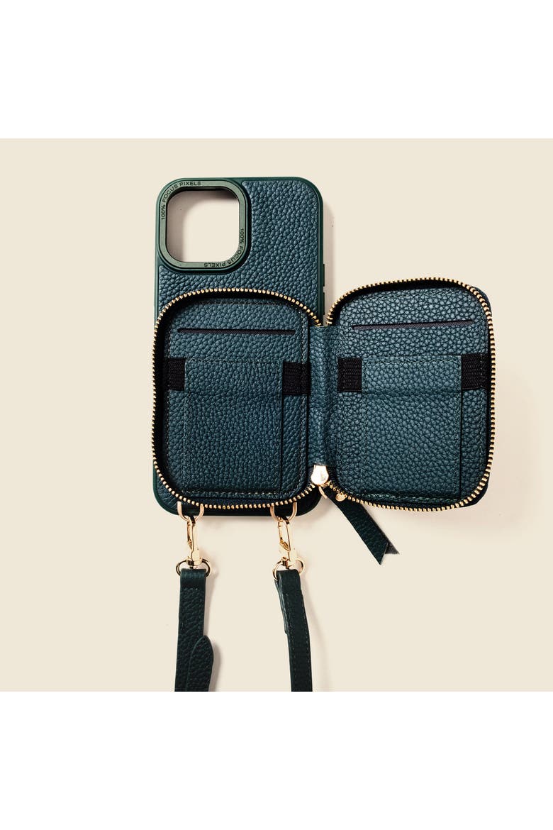 Leather iPhone Case with wallet and crossbody strap, Alternate, color, Forest Green