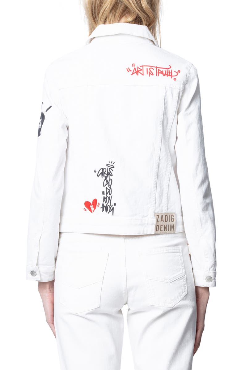 Zadig & Voltaire Kioky Graffiti Print Denim Jacket, Alternate, color, Judo