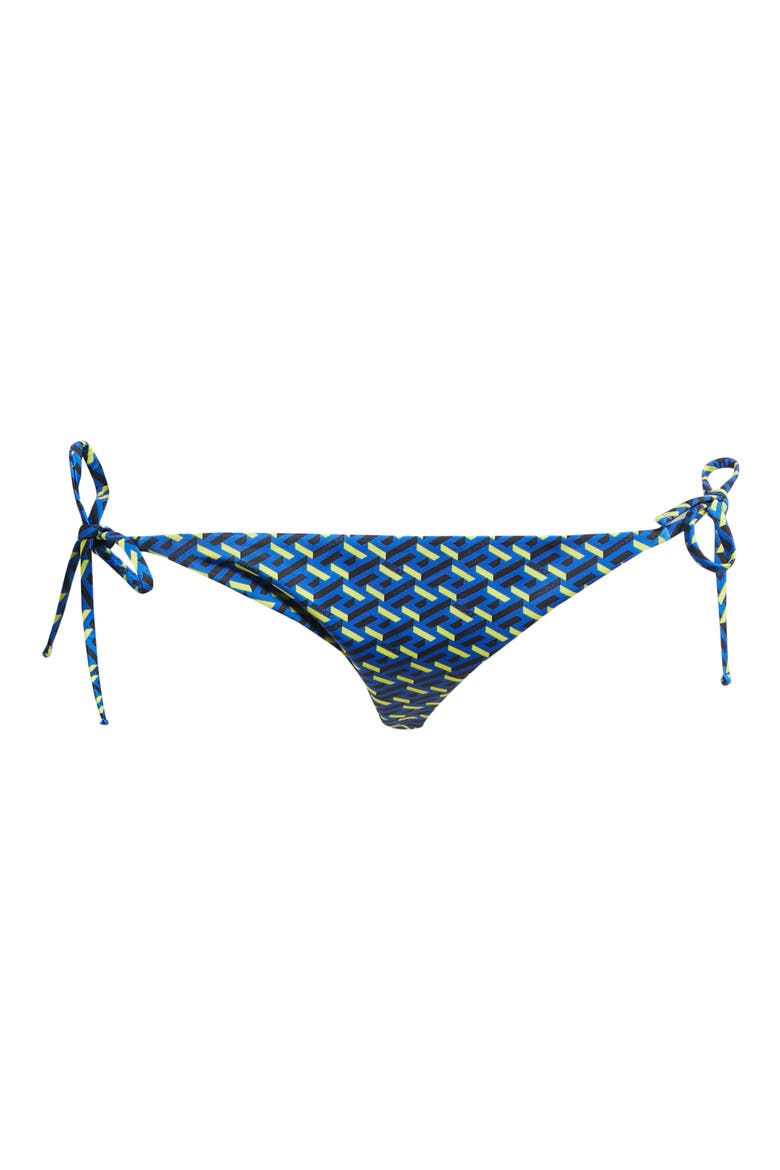 La Greca Monogram Print Side Tie Bikini Bottoms, Alternate, color, 5U190 ROYAL BLUE YELLOW
