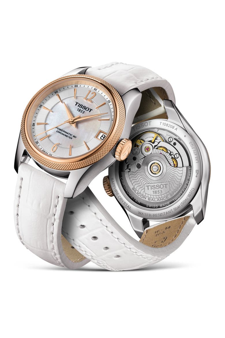 Ballade Powermatic 80 COSC Croc Embossed Leather Strap Watch, 32mm, Alternate, color, 000
