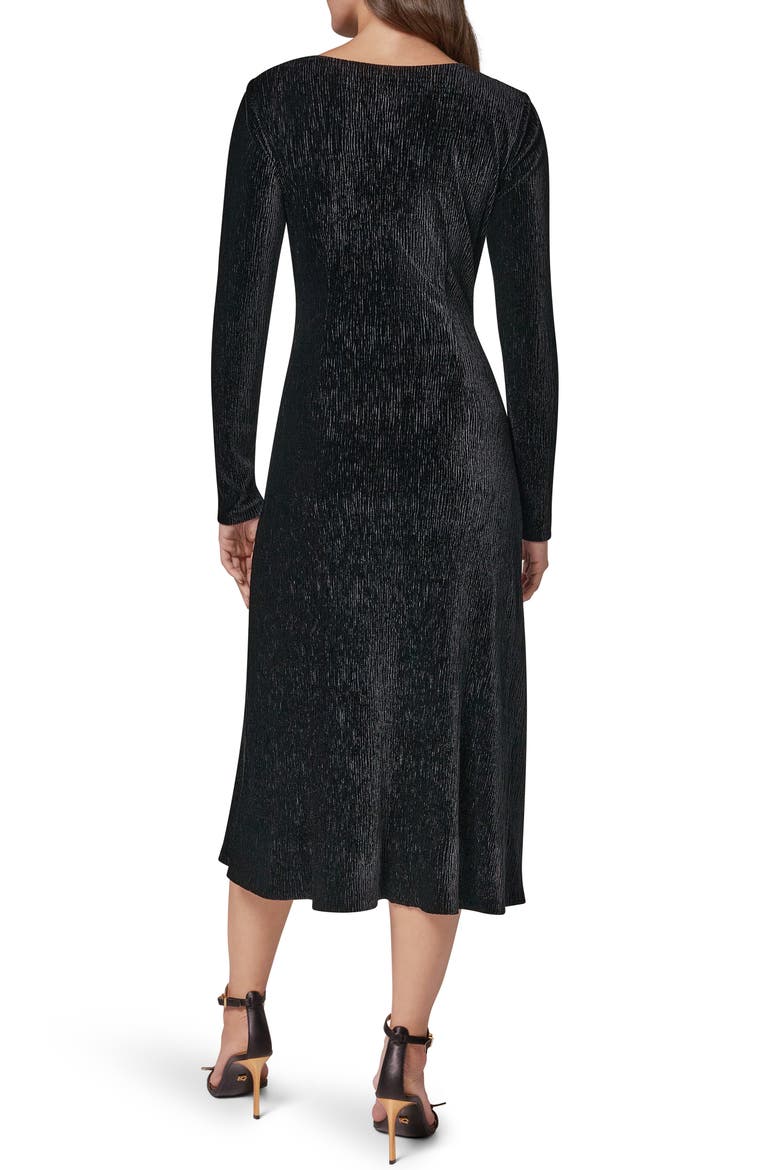 Crinkled Velvet Cowl Neck Long Sleeve Midi Dress, Alternate, color, BLACK