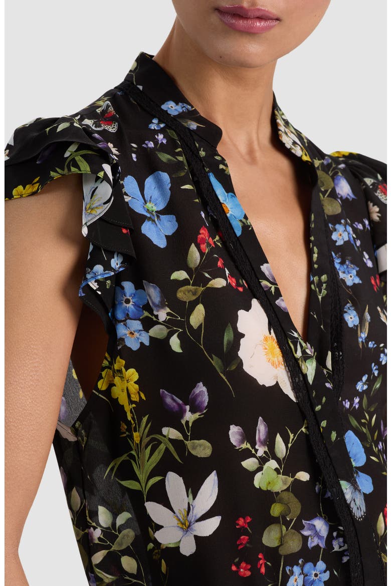 Arlette Floral Flutter Sleeve Button-Up Top, Alternate, color, TWISTING VINES BLACK