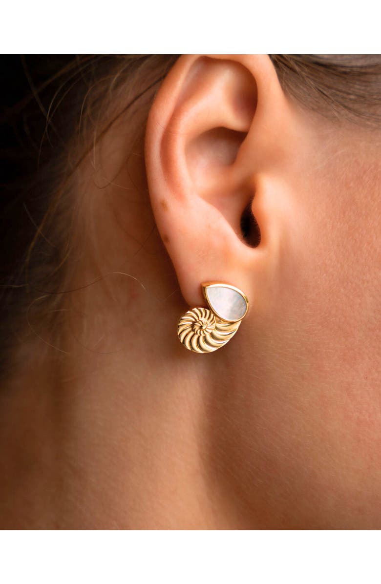 Ottoman Hands Nautilus Seashell Mother of Pearl Stud Earrings, Alternate, color, 